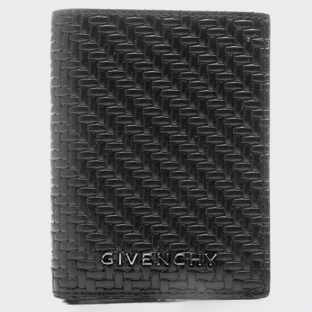 BRAIDED EFFECT LEATHER CARD HOLDER - BLACK - 1