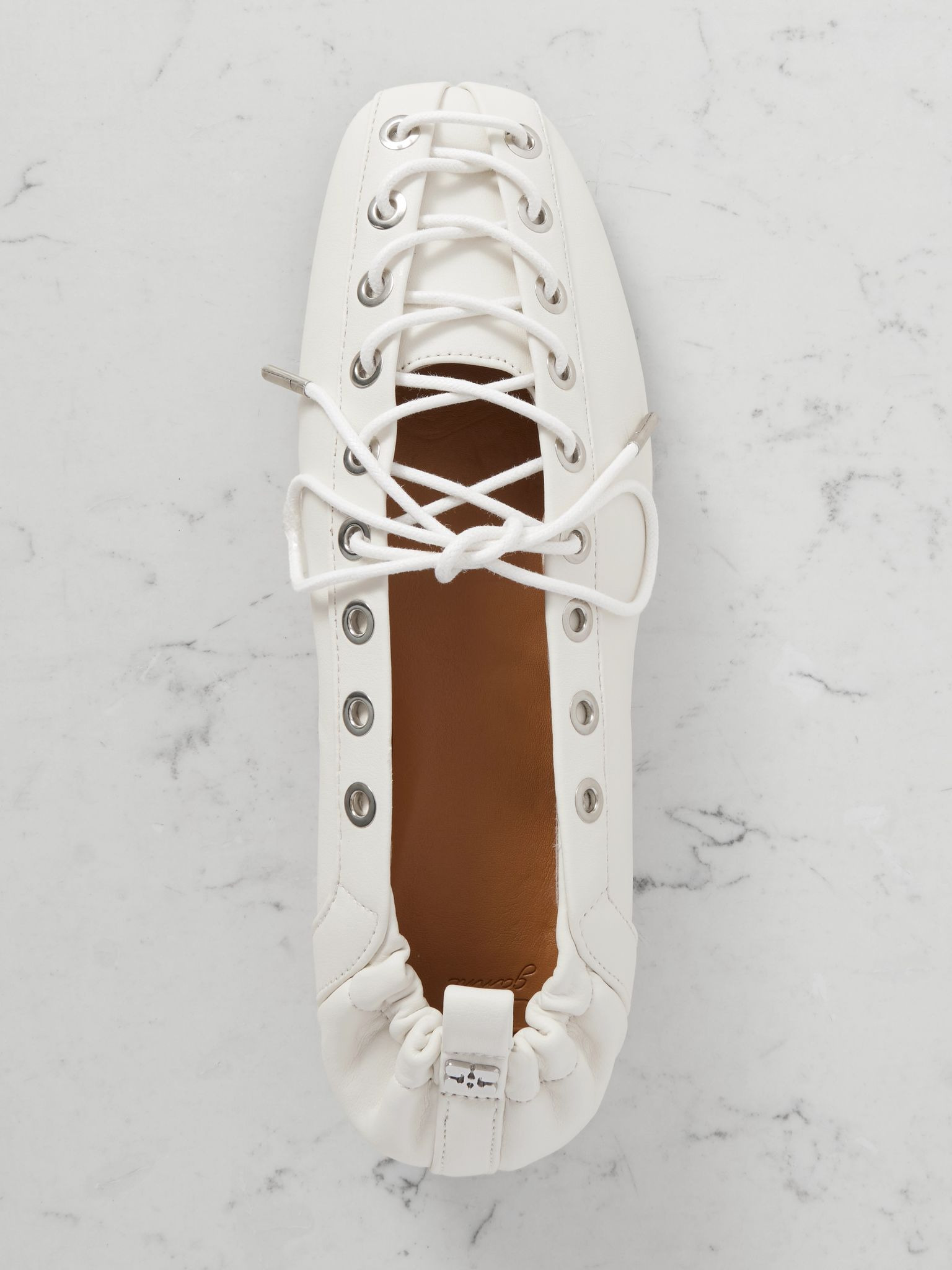 Lace-up embellished recycled leather ballet flats Off-white - 5