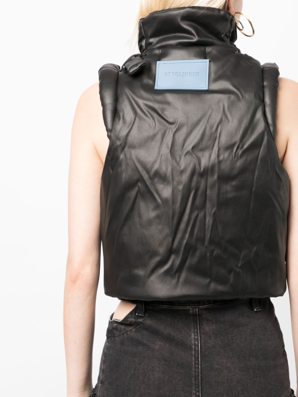 high-neck zip-up padded cropped vest - 5