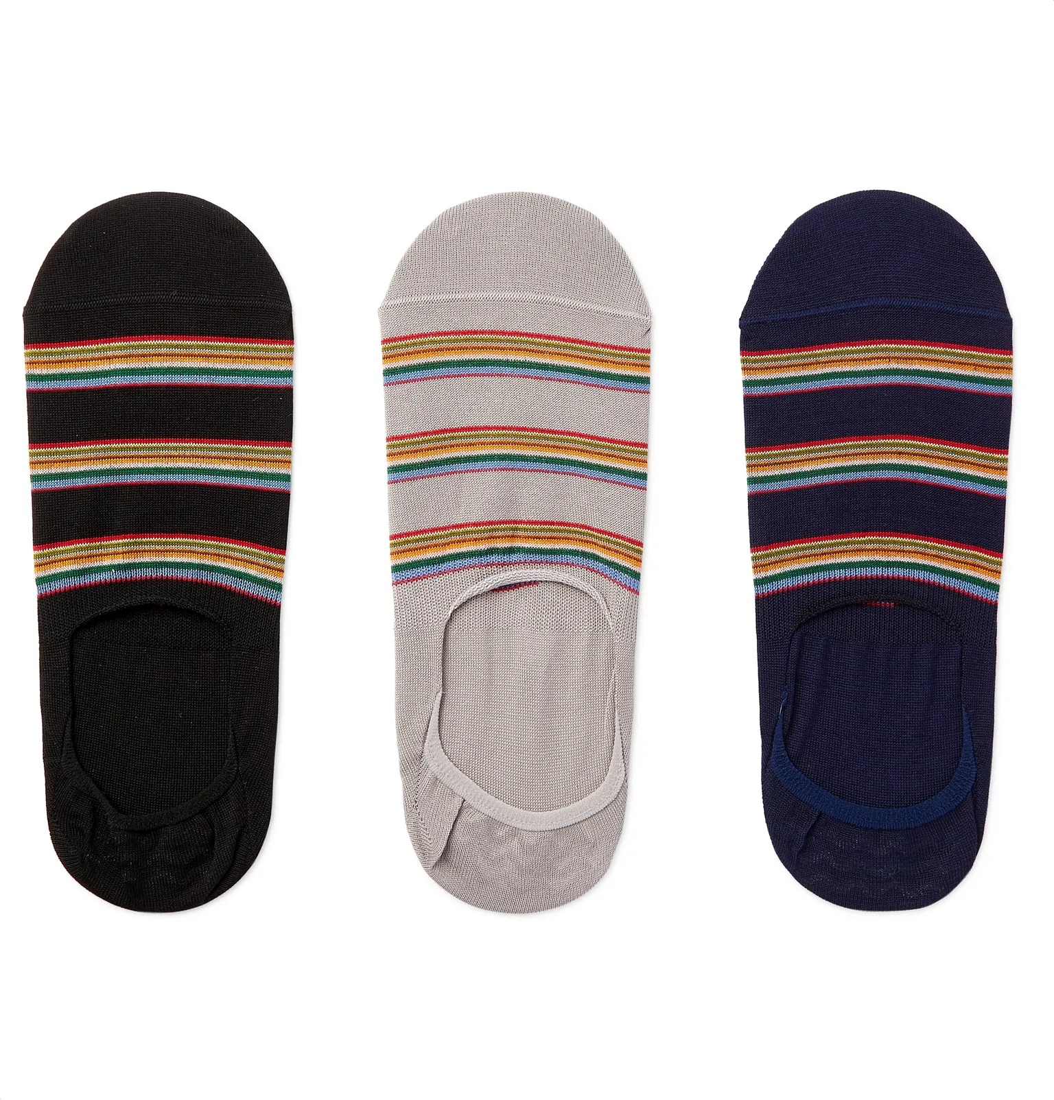 Three-Pack Striped Cotton-Blend No-Show Socks - 1