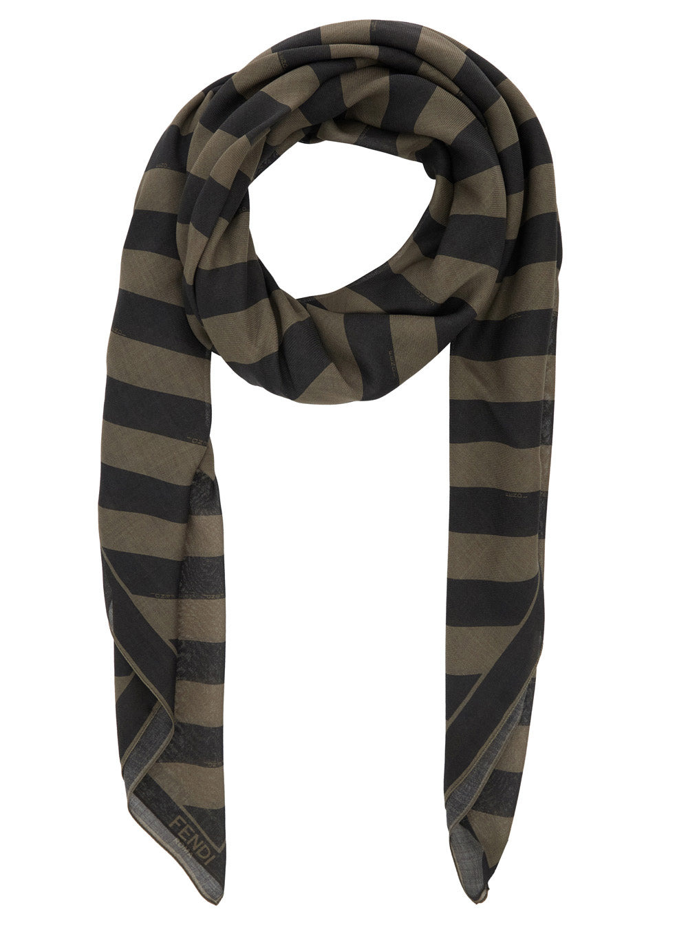 Fendi Men Beige Square Stole With All-Over Striped Motif And Logo Lettering On The Hem In Cotton And - 2