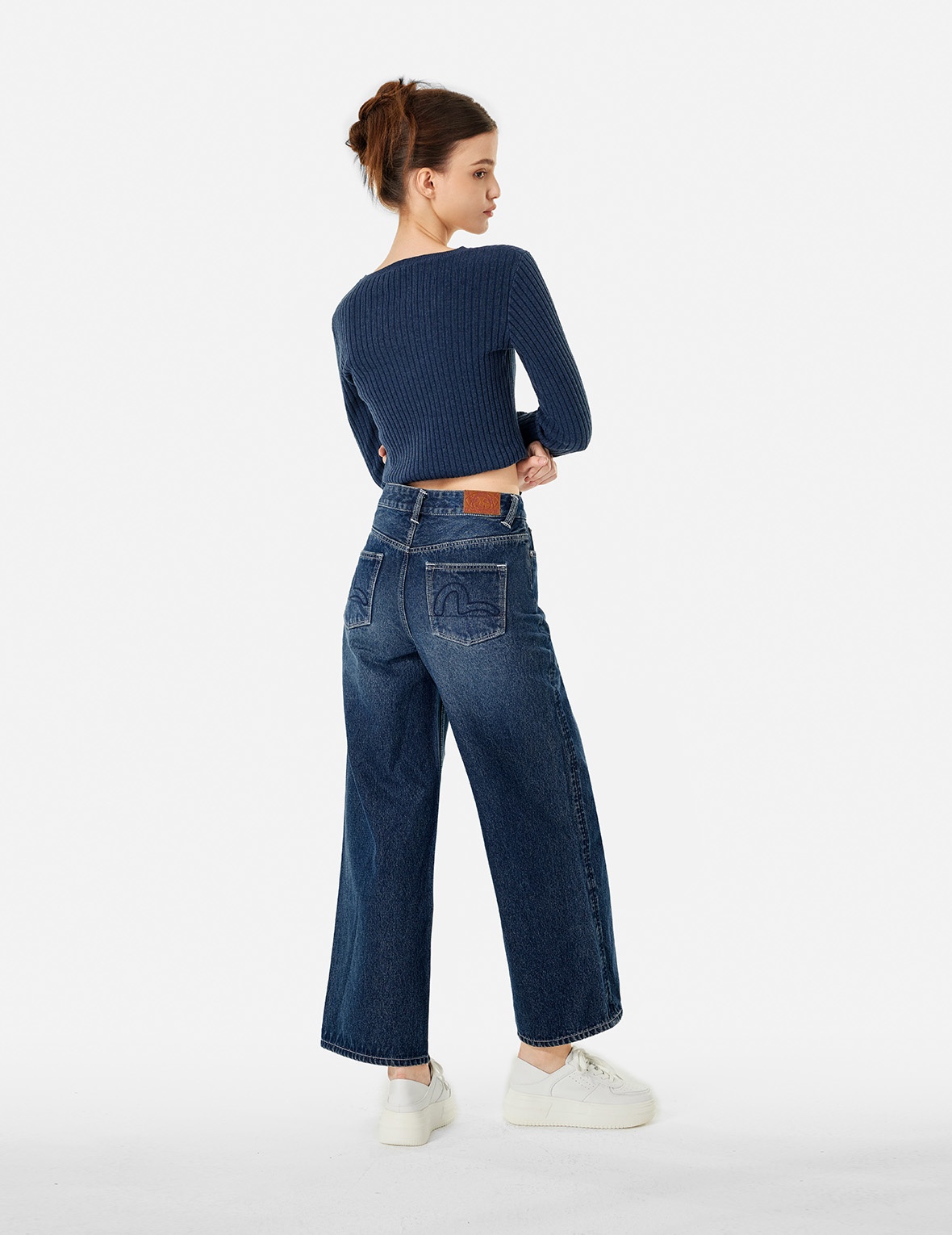 BUTTERFLY AND SEAGULL EMBROIDERY WIDE-LEG JEANS - 4