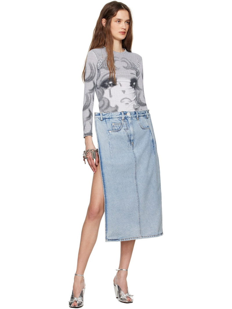 pushBUTTON Blue Back Panty Square Denim Midi Skirt outlook