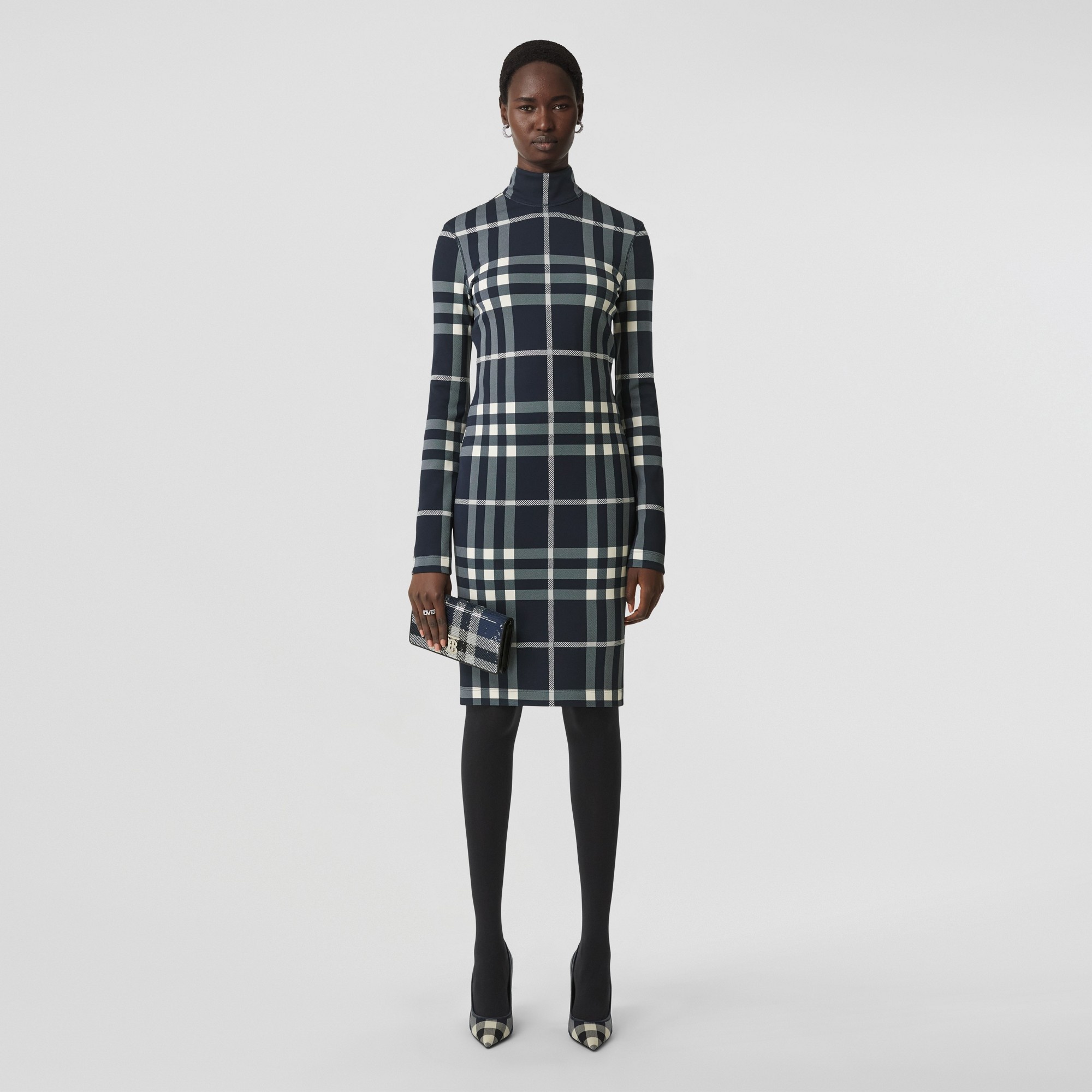 Night Check Stretch Jersey Funnel Neck Dress – Exclusive Capsule Collection - 4