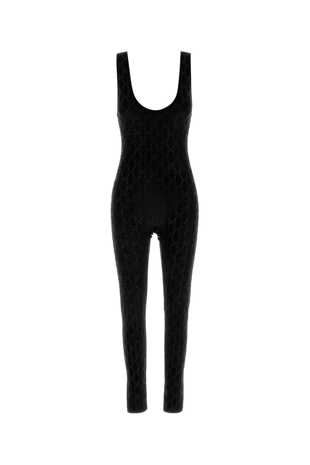 Gucci Women Black Stretch Velvet Jumpsuit - 1