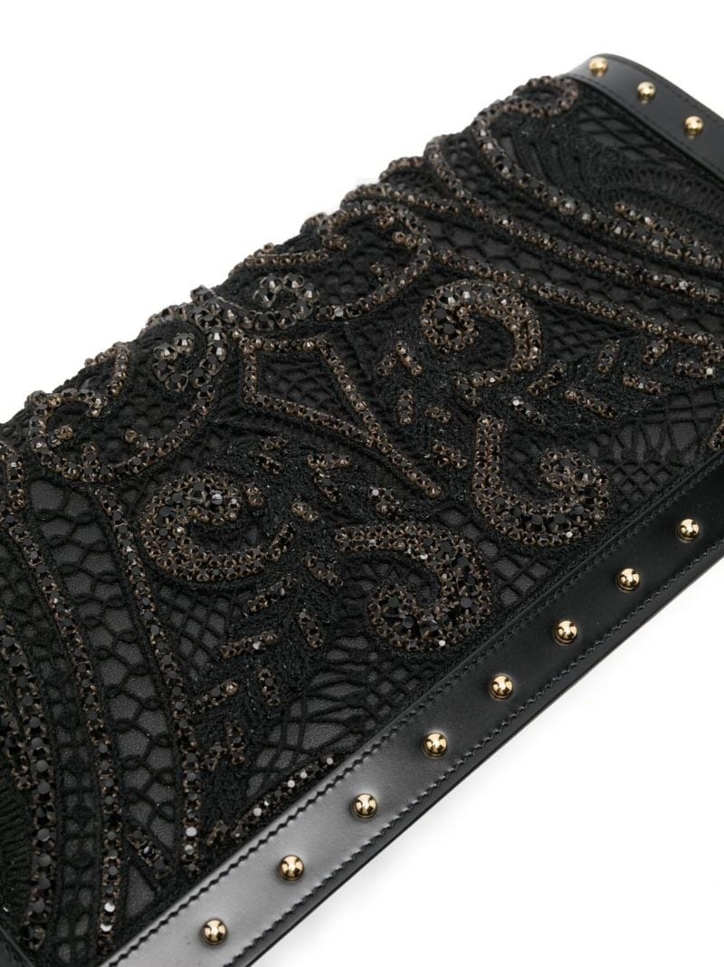 crystal-embroidered leather clutch bag - 5