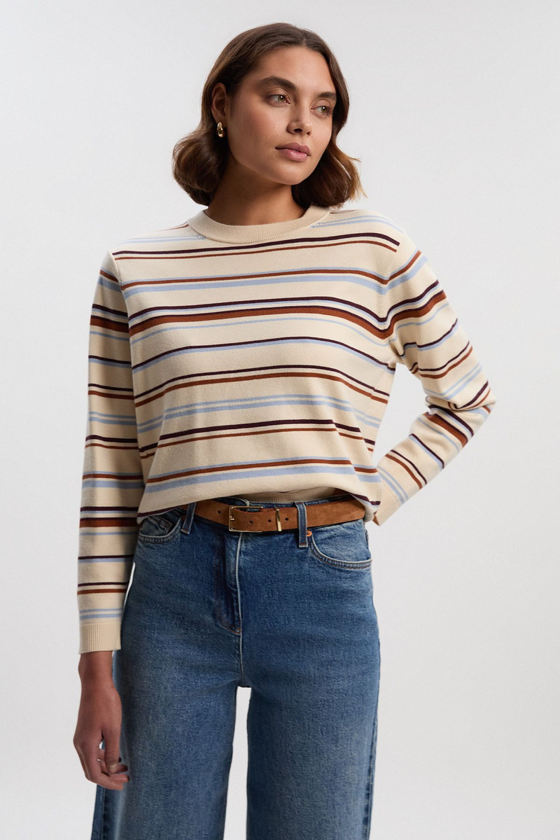 Stripe Viscose Blend Crew Neck Knit Top 1