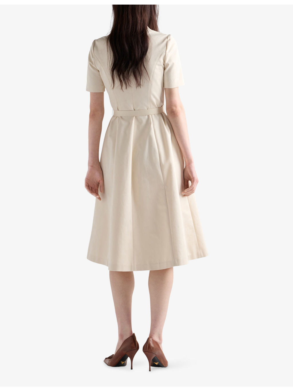Logo-Belt A-Line Cotton Chino Midi Dress - 3