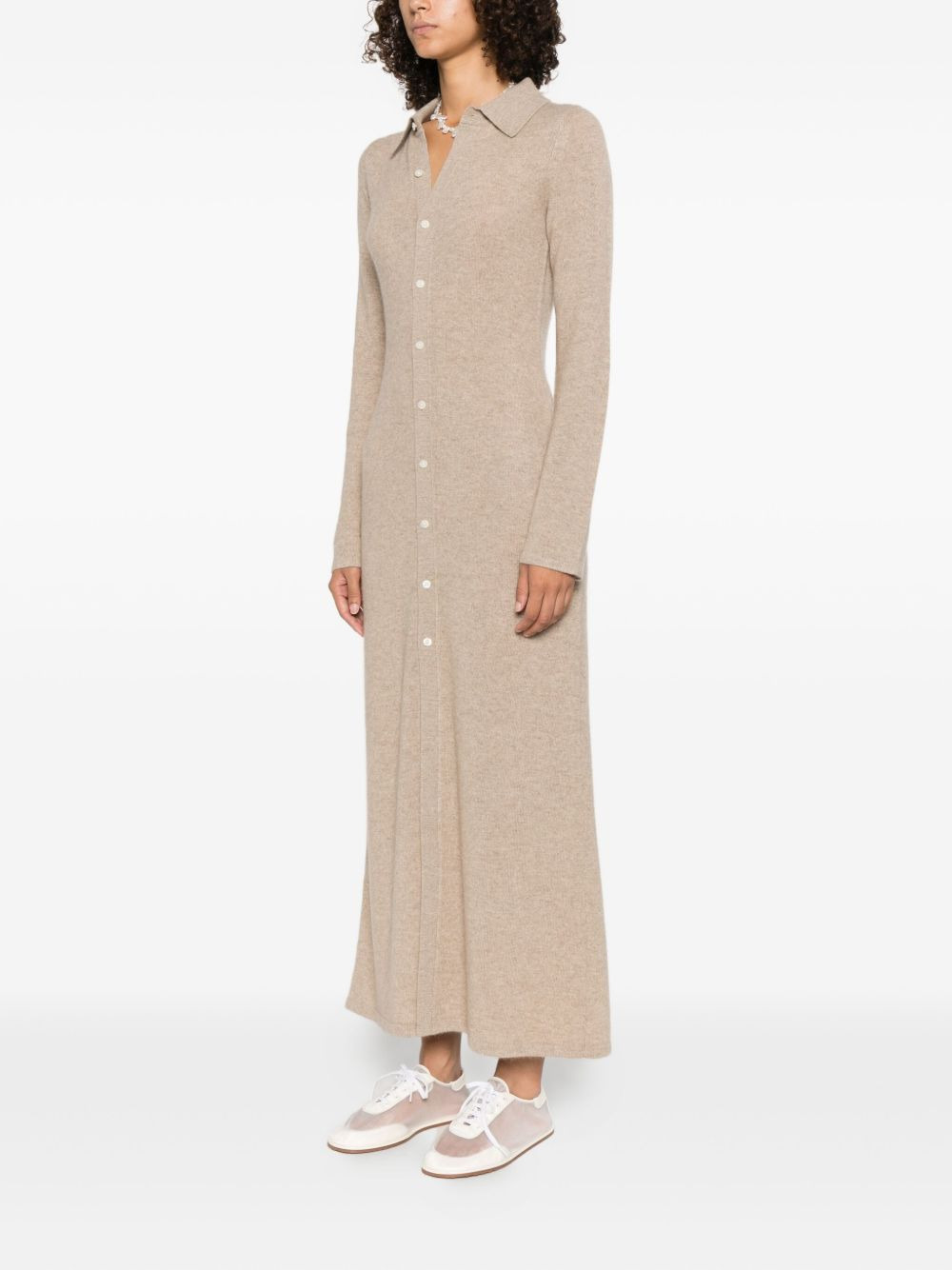 cashmere buttoned-front shirt midi day dress - 3