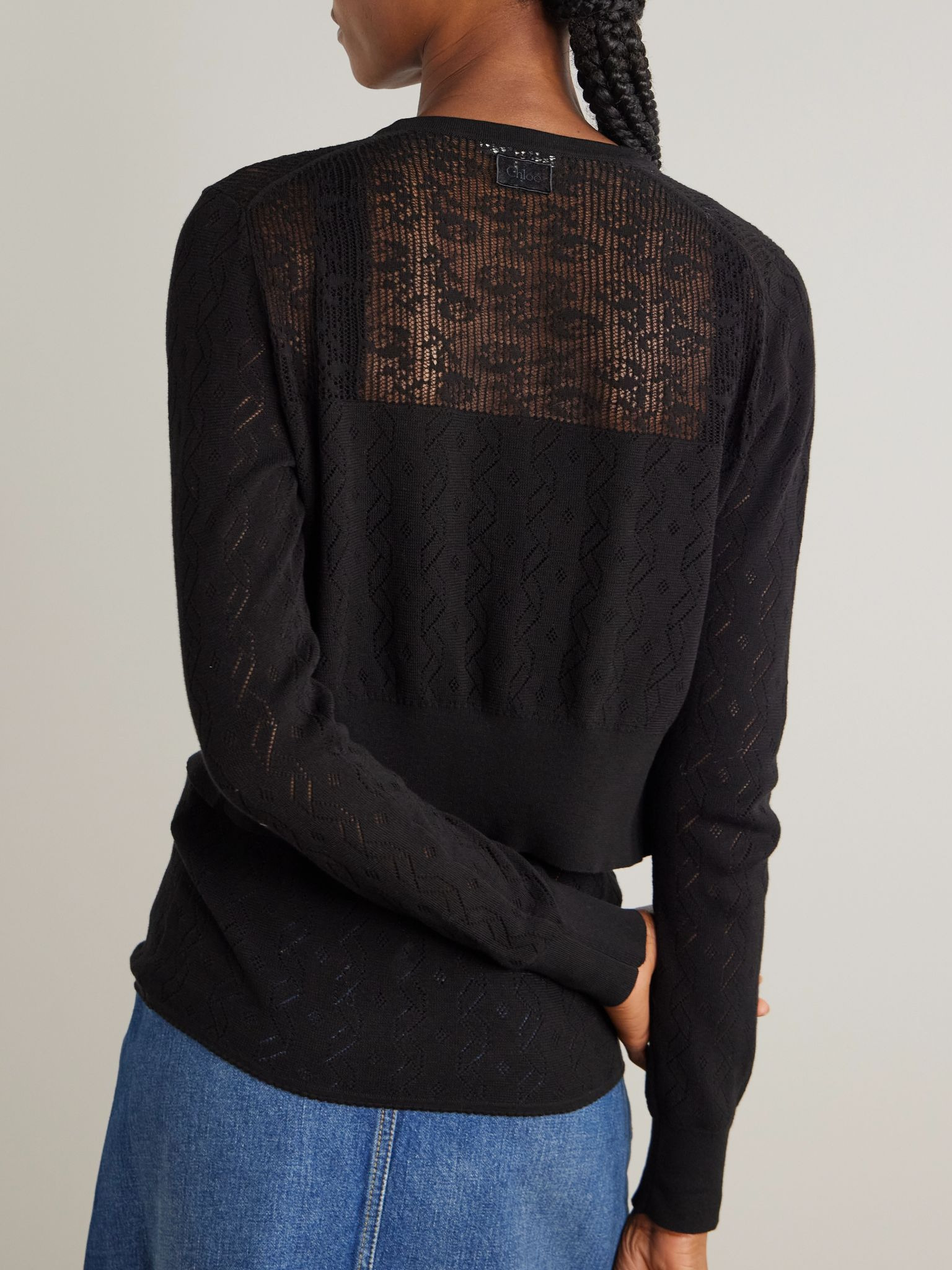 Pointelle-knit cotton tank and cardigan set Black - 4