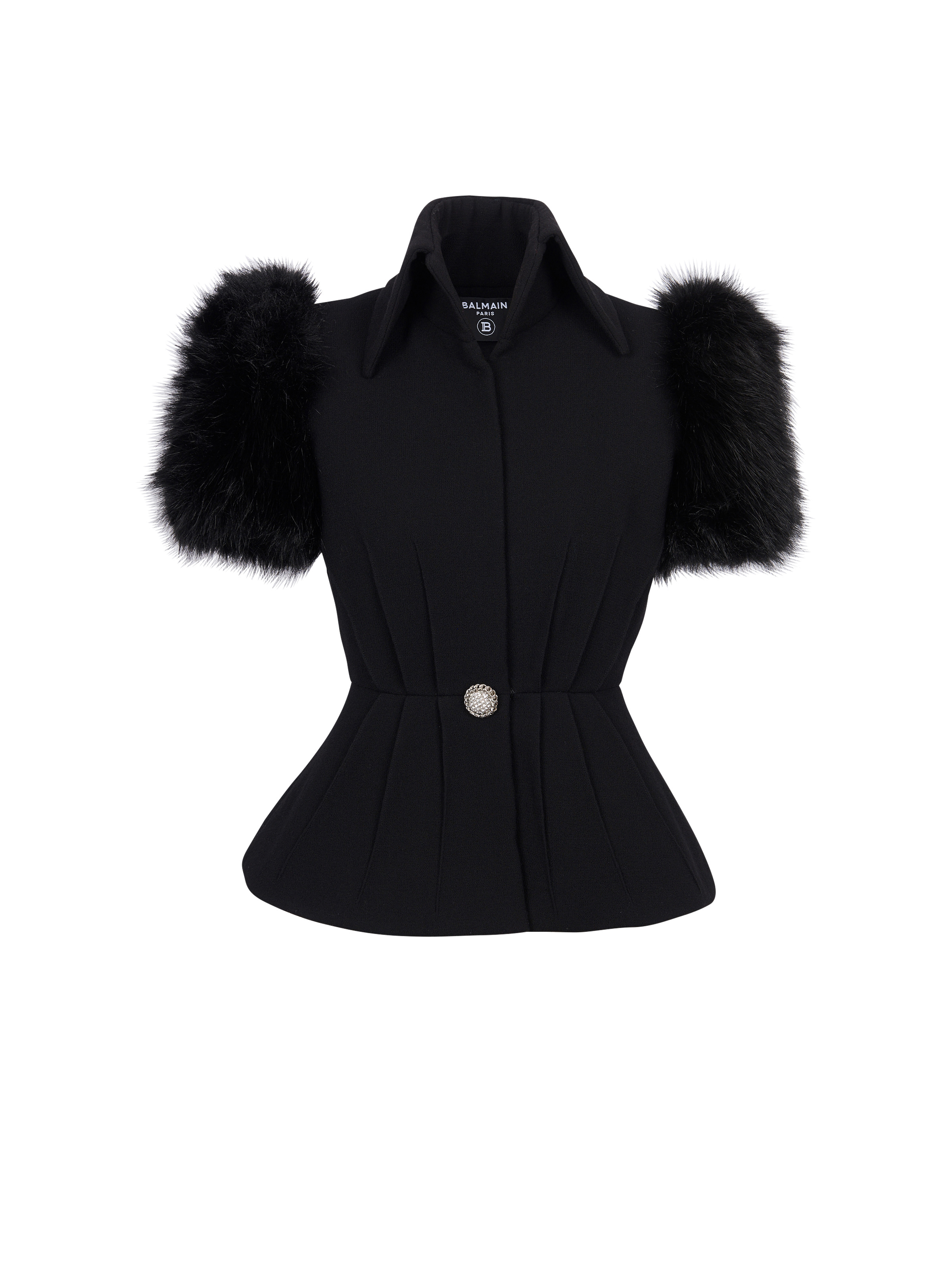 Jacket with short faux fur sleeves - 1