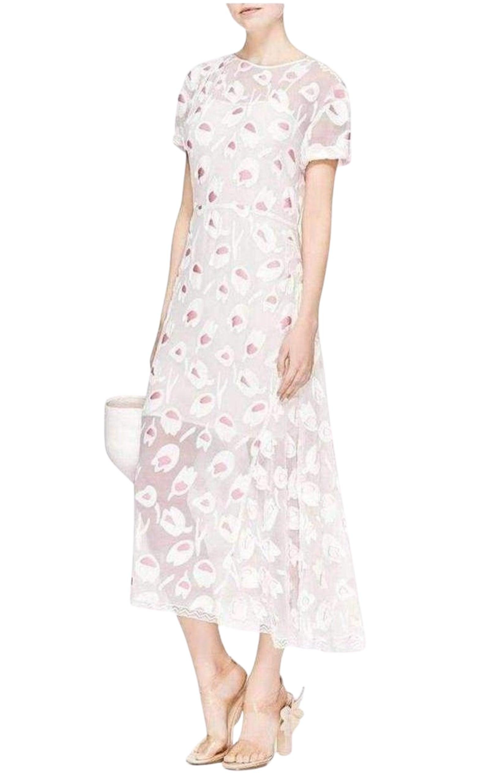 Rose Pivoine And Natural Floral Silk Blend Dress - 2