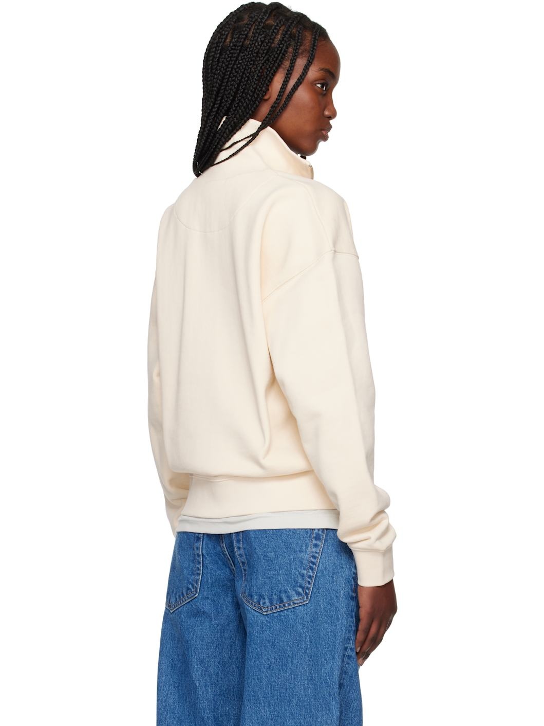 Beige Baby Fox Patch Half Zip Sweatshirt - 3