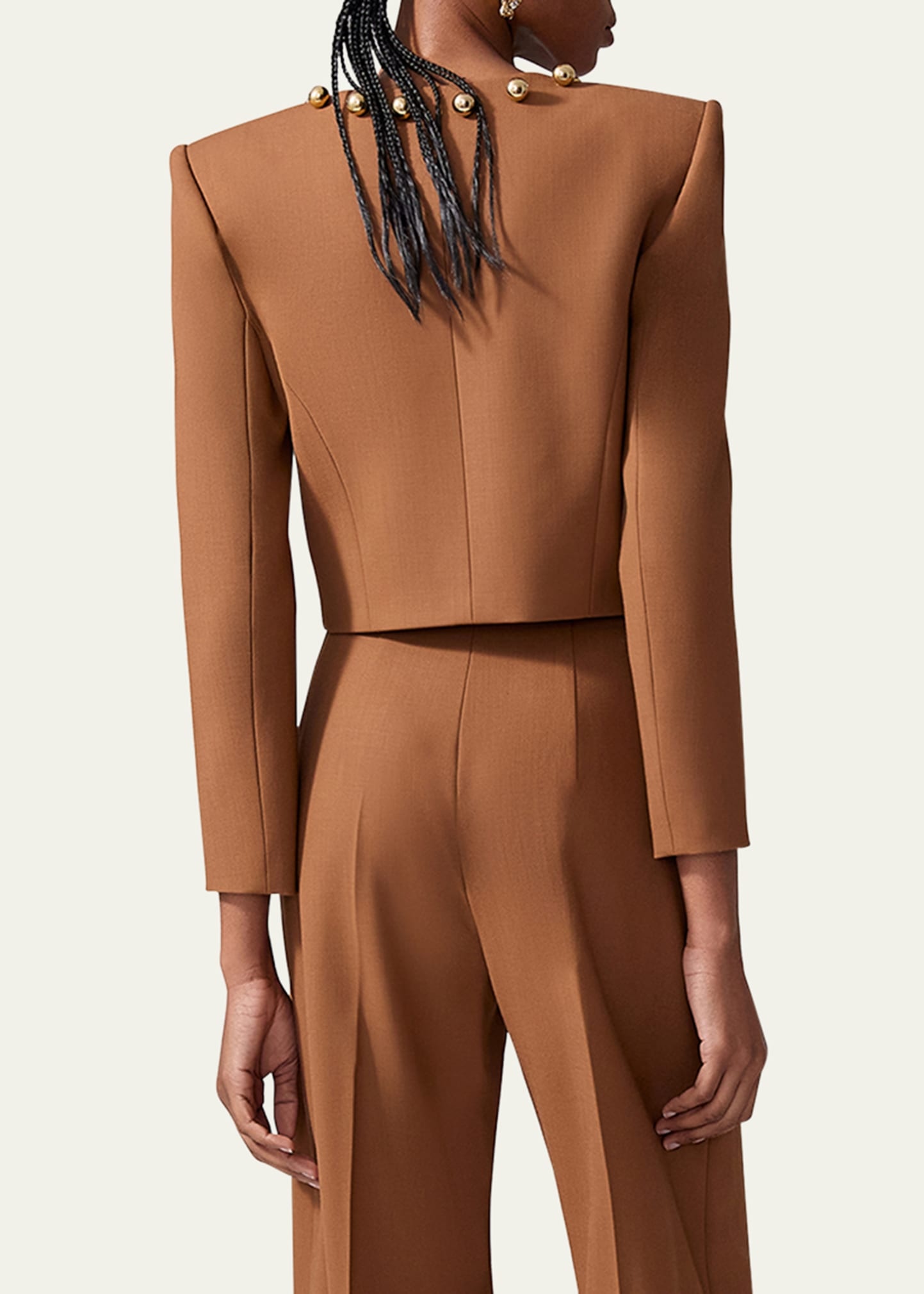Ball-Button Collarless Crop Jacket - 3