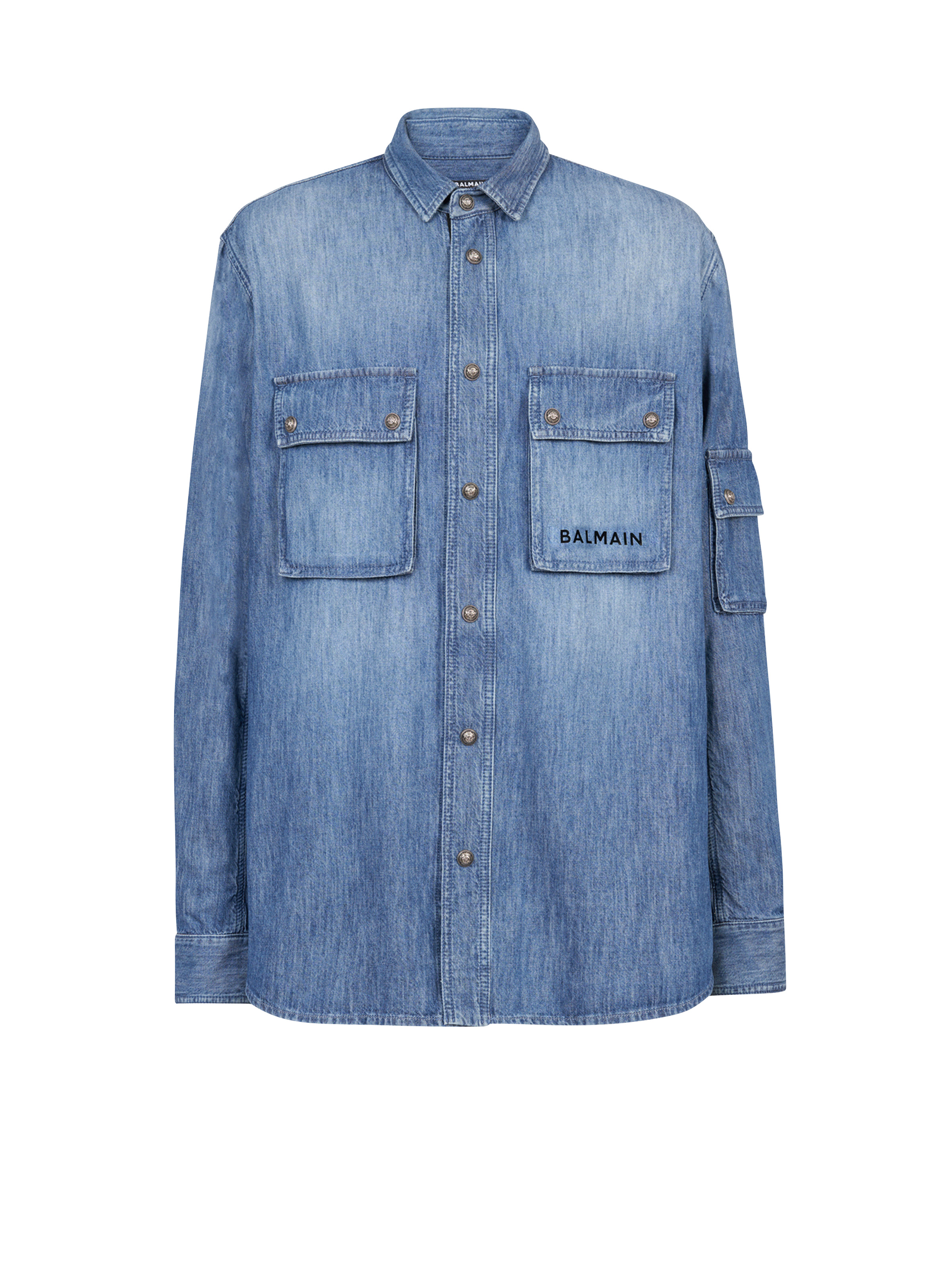 Denim shirt with logo Balmain - 1