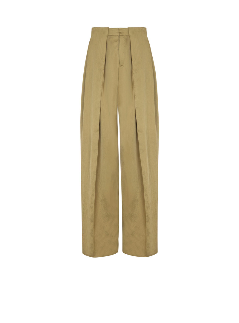 Satin-finish trousers with wide knife pleats 1