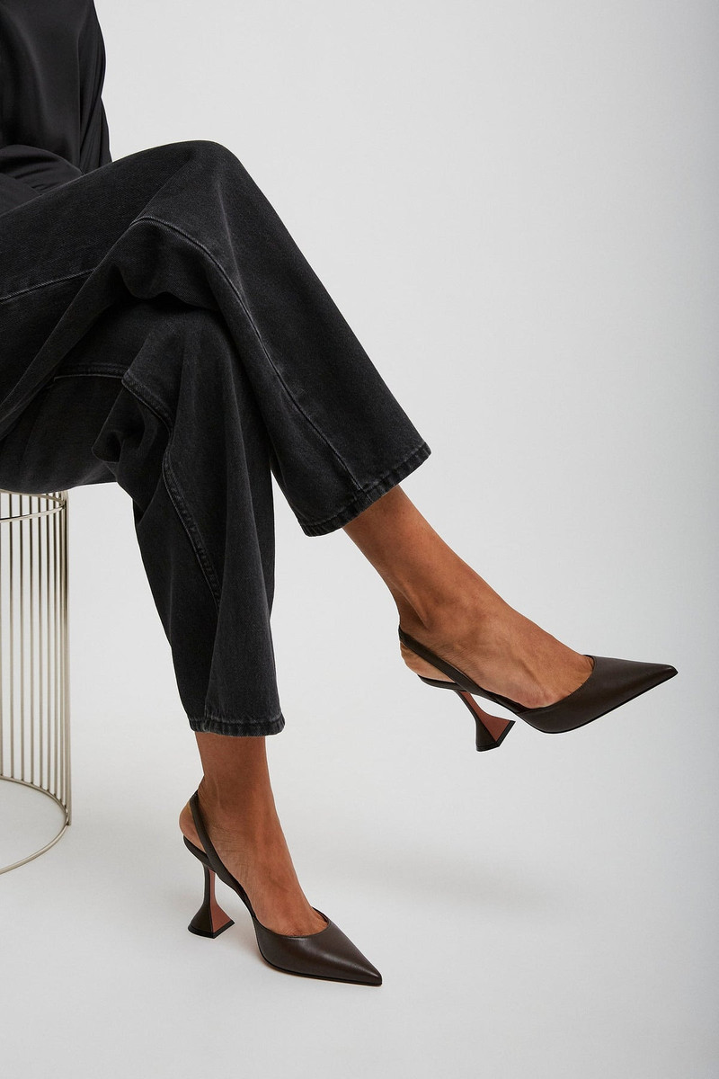 Amina Muaddi Holli 95 brown leather slingbacks outlook