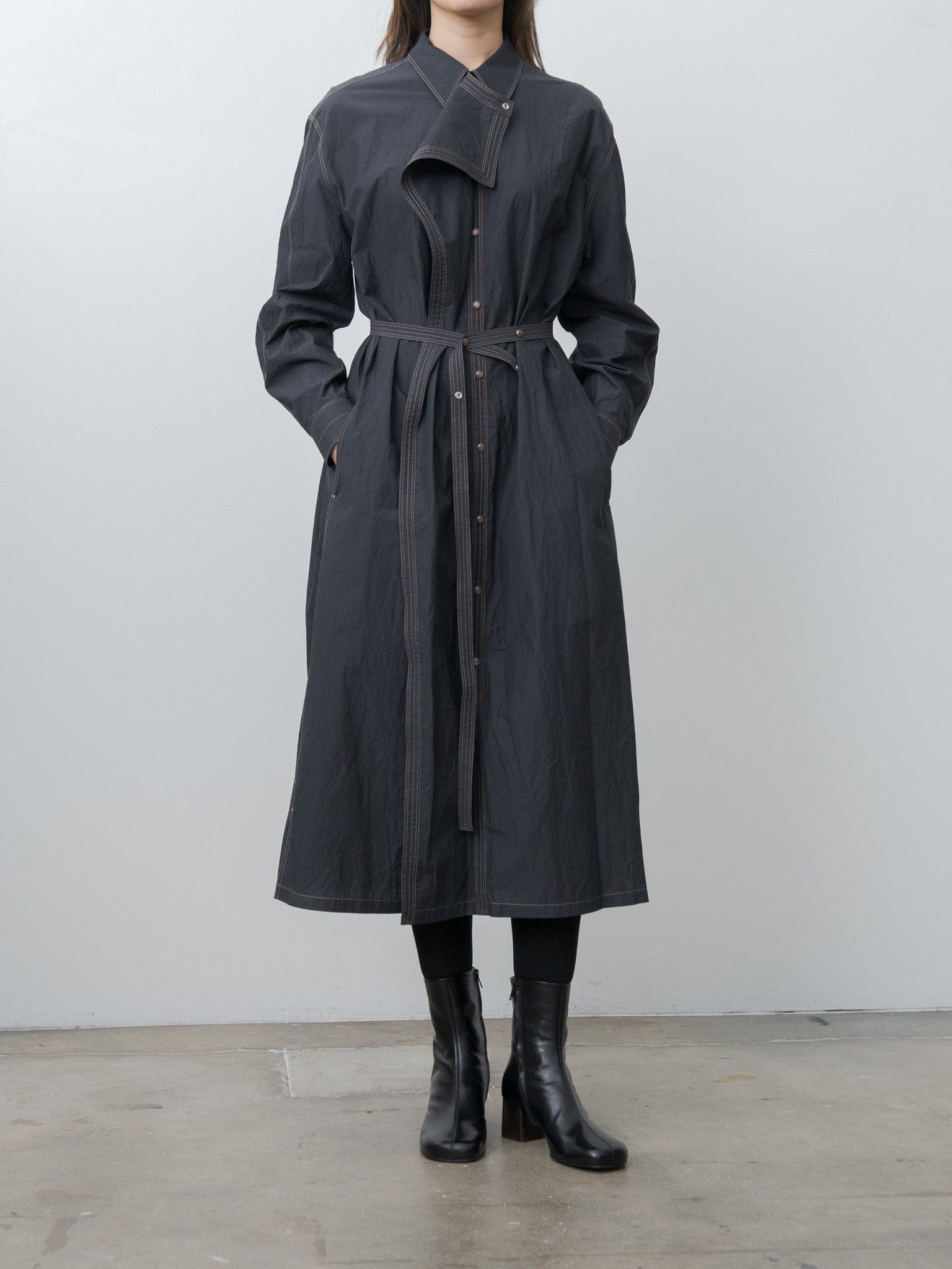 Asymmetrical Shirt Dress - Charcoal - 7