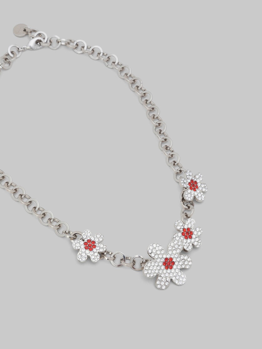 PALLADIUM ROUND LINK CHAIN NECKLACE WITH DAISY CHARMS - 3