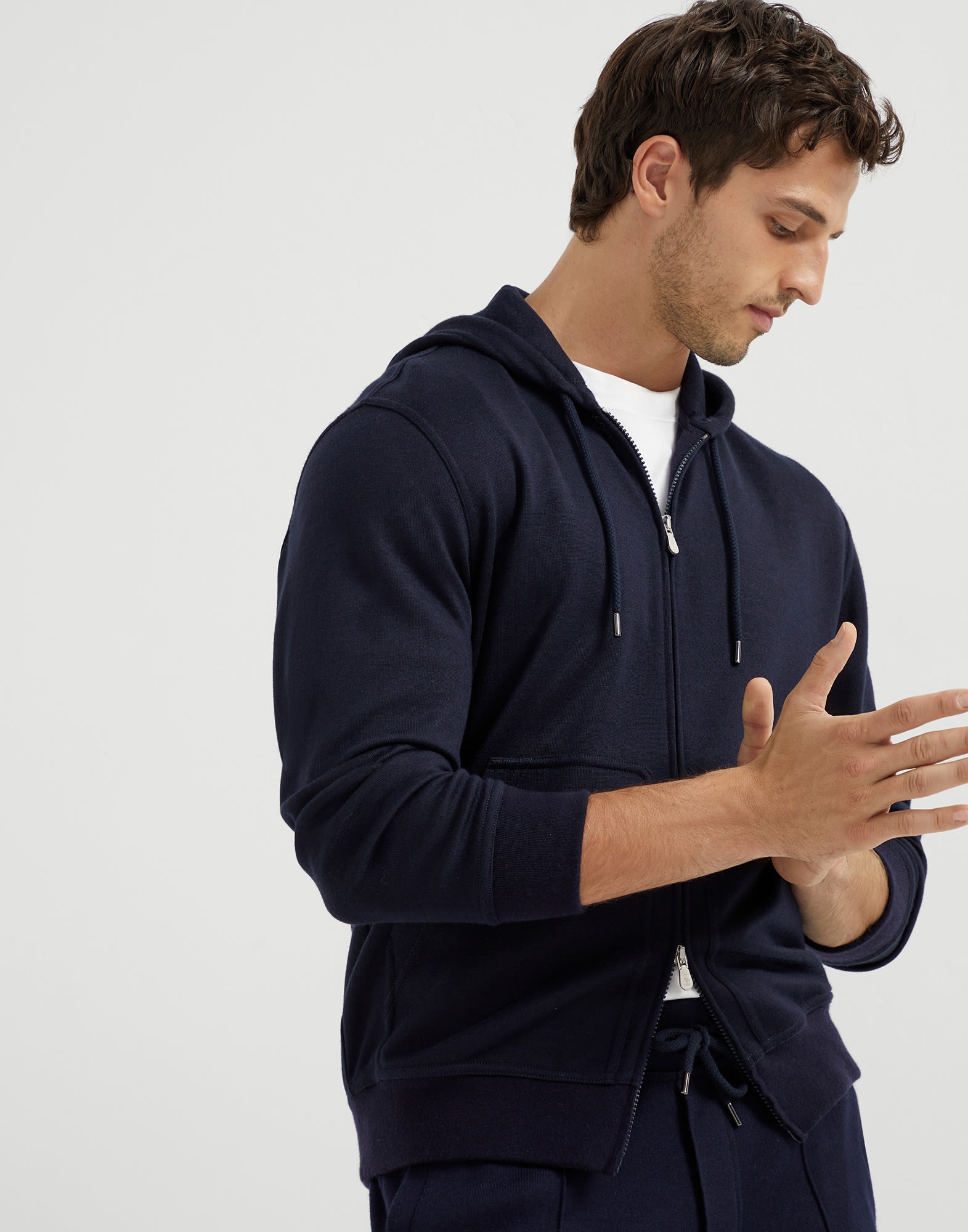 Cashmere and silk French terry hooded sweatshirt with zipper - 4