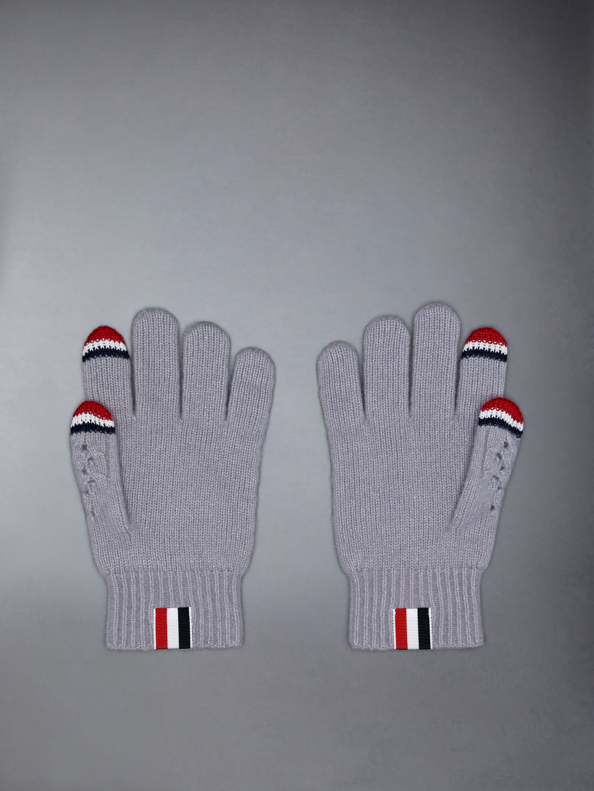 Wool Silk Cashmere Pointelle Cable Stripe Touchscreen Gloves - 2