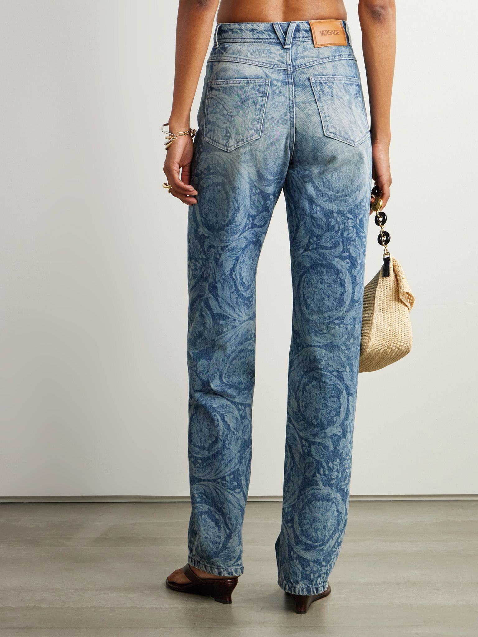 Embellished printed high-rise straight-leg jeans Mid denim - 4