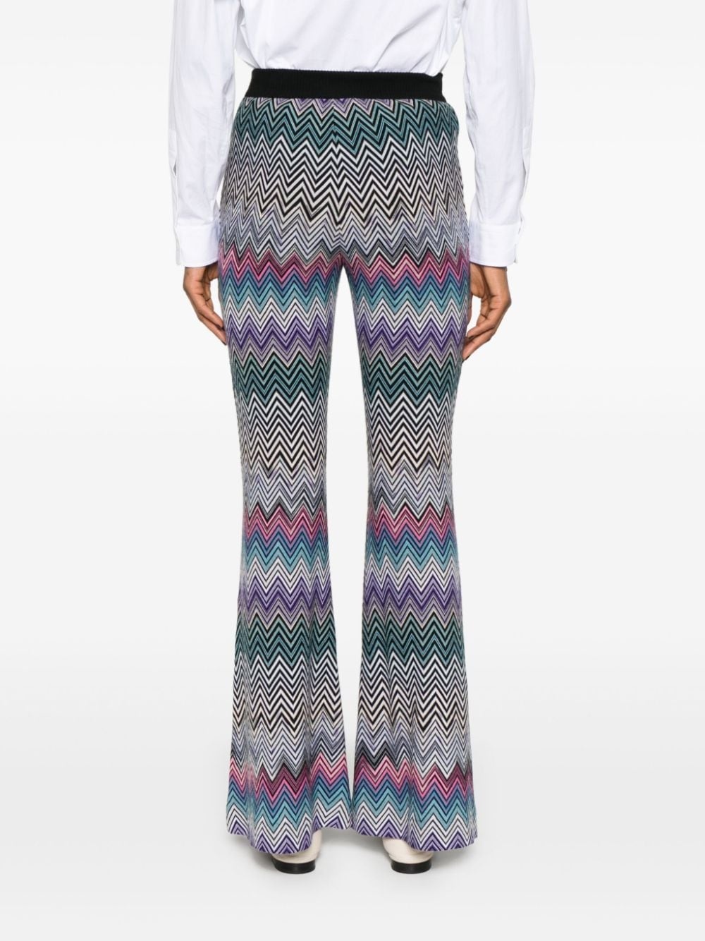 zigzag woven wool flared trousers - 4