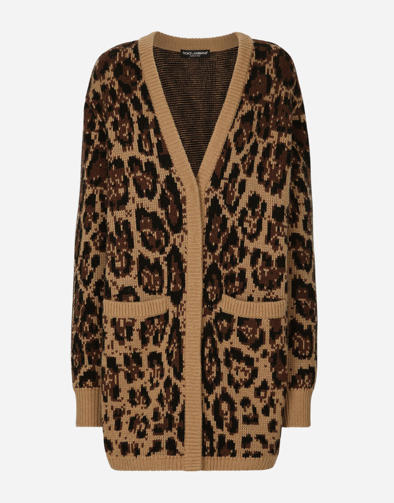 긴 모직 및 캐시미어 카디건과 jacquard leopard 디자인 1