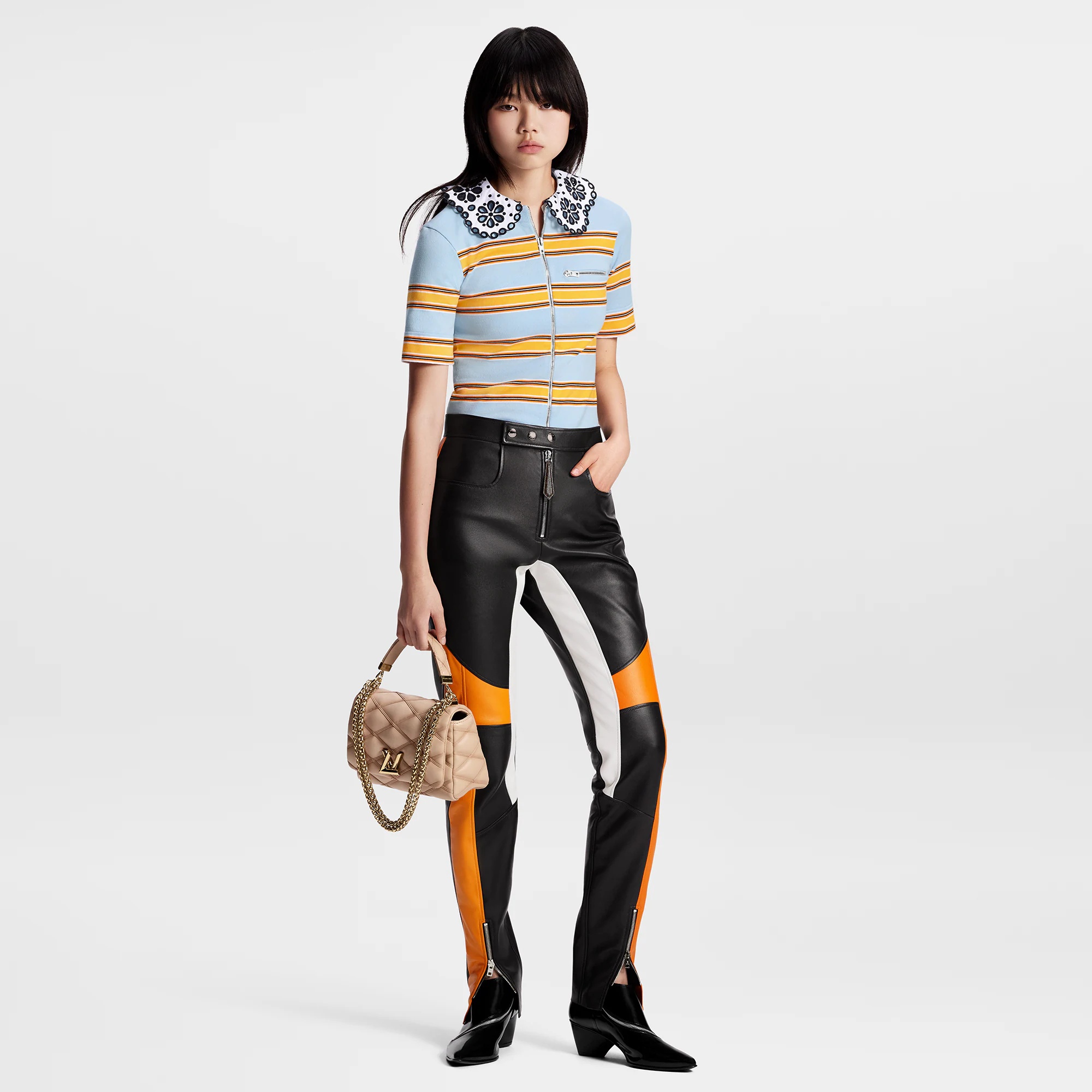 Collar Detail Striped Knit Top - 4