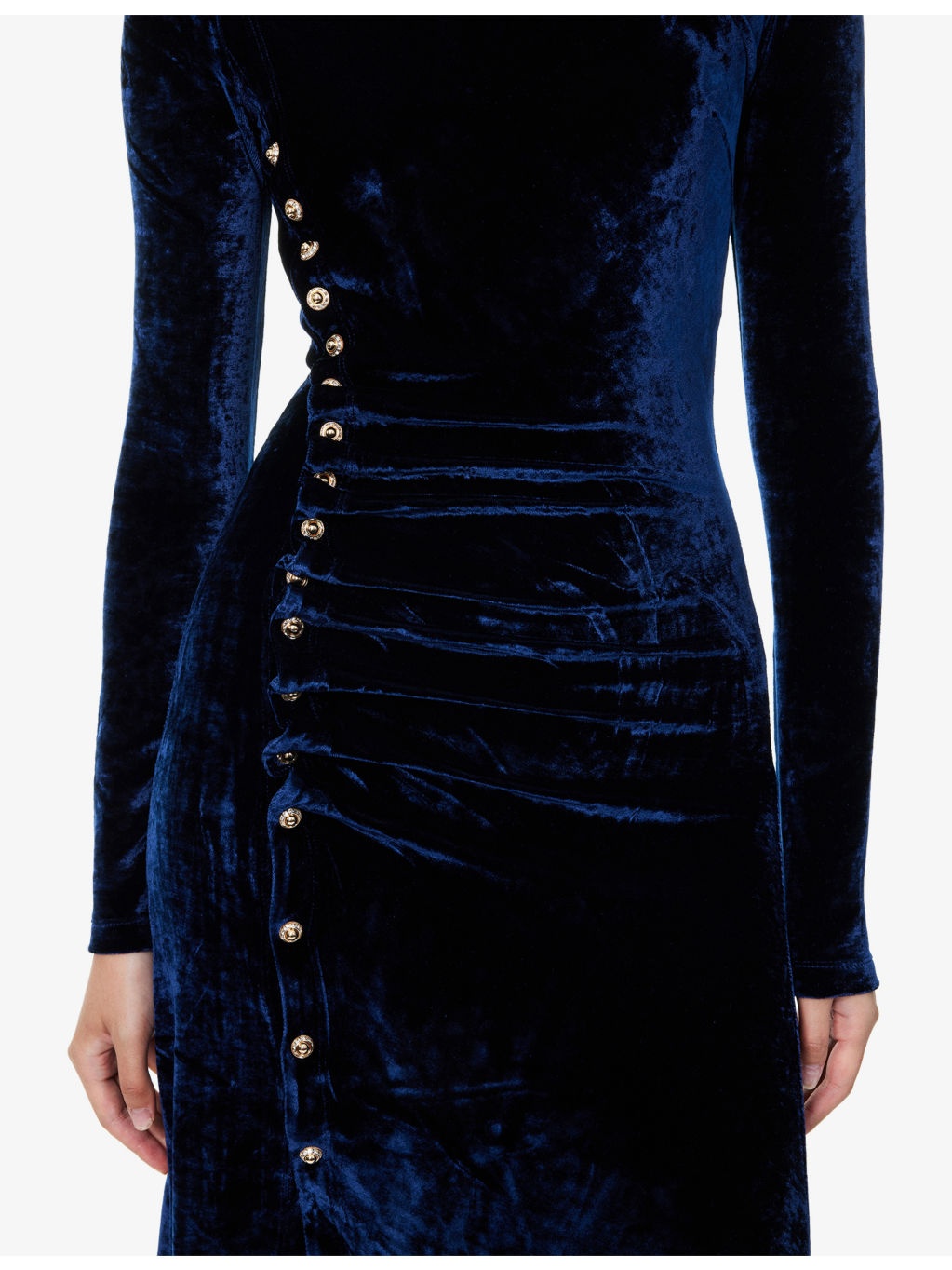 Velvet High-Neck Stretch-Woven Midi Dress - 5