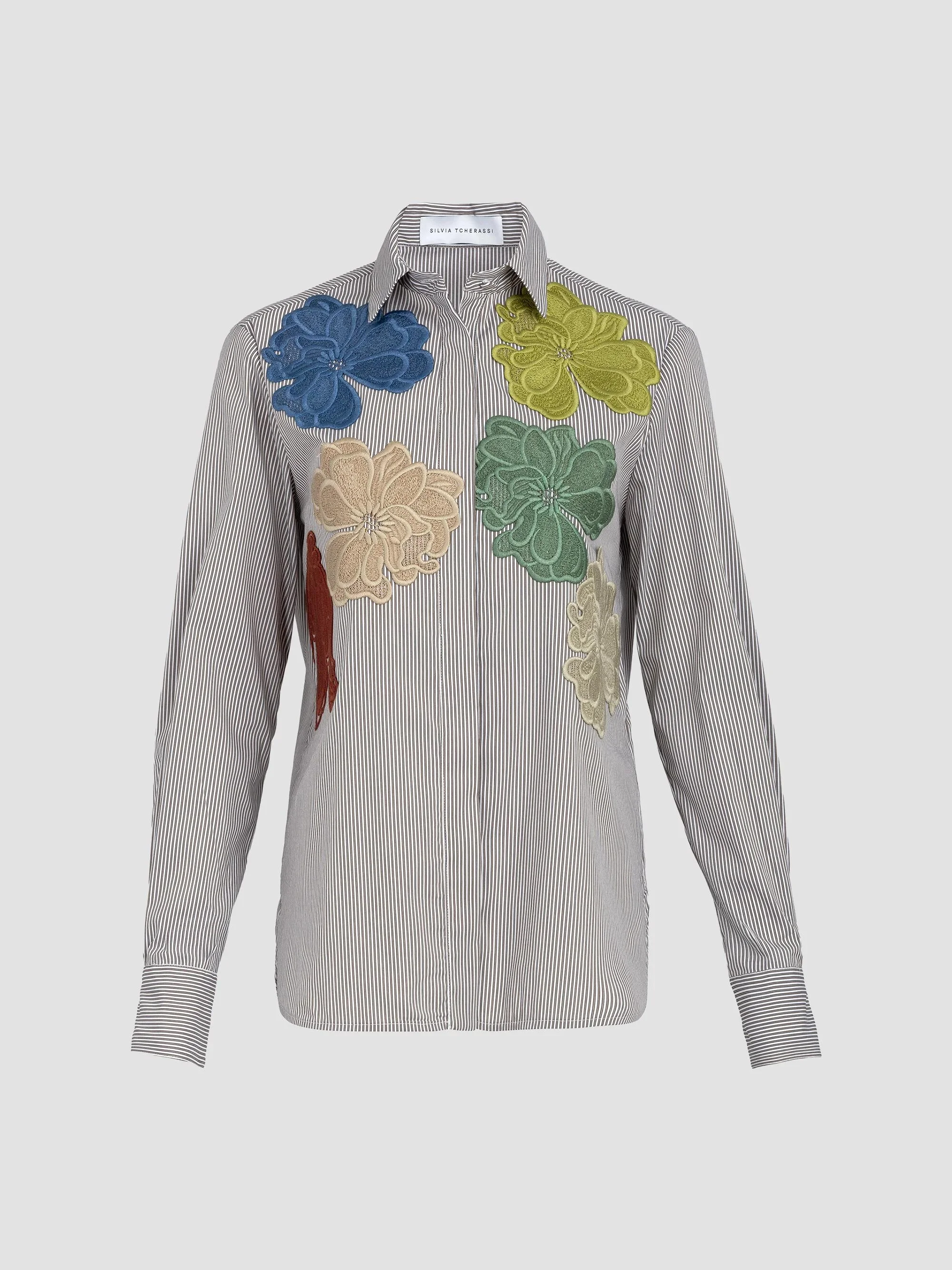 Women's Warda Floral Embroidered Striped Cotton Shirt - Multicolor - 1