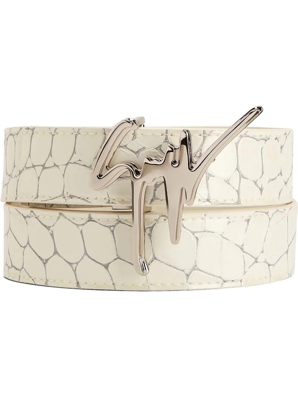 logo-plaque snakeskin-effect belt - 1