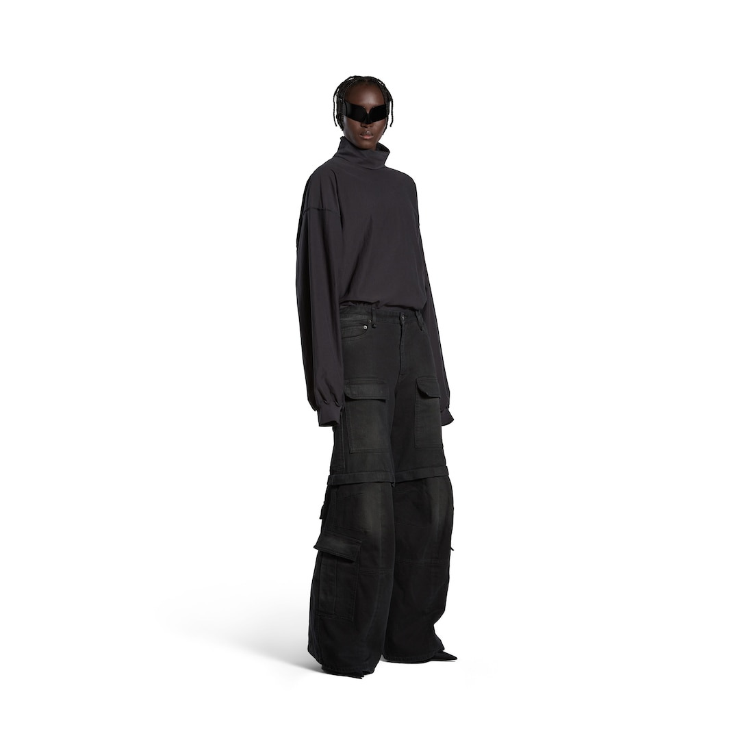 Flared Cargo Pants in Black - 2