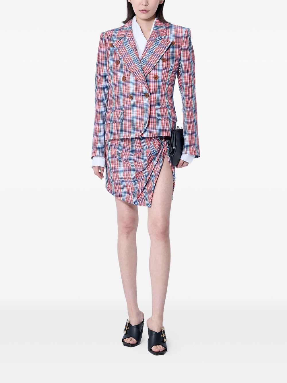 check-pattern double-breasted blazer - 2