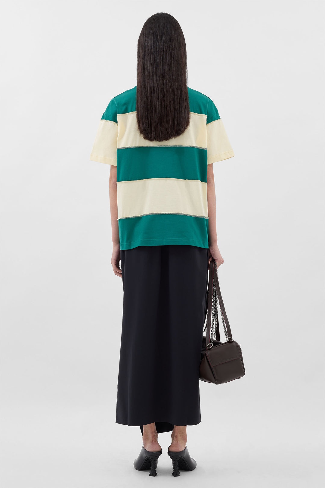 STRIPED T-SHIRT W/ CUTS / off white & green - 4