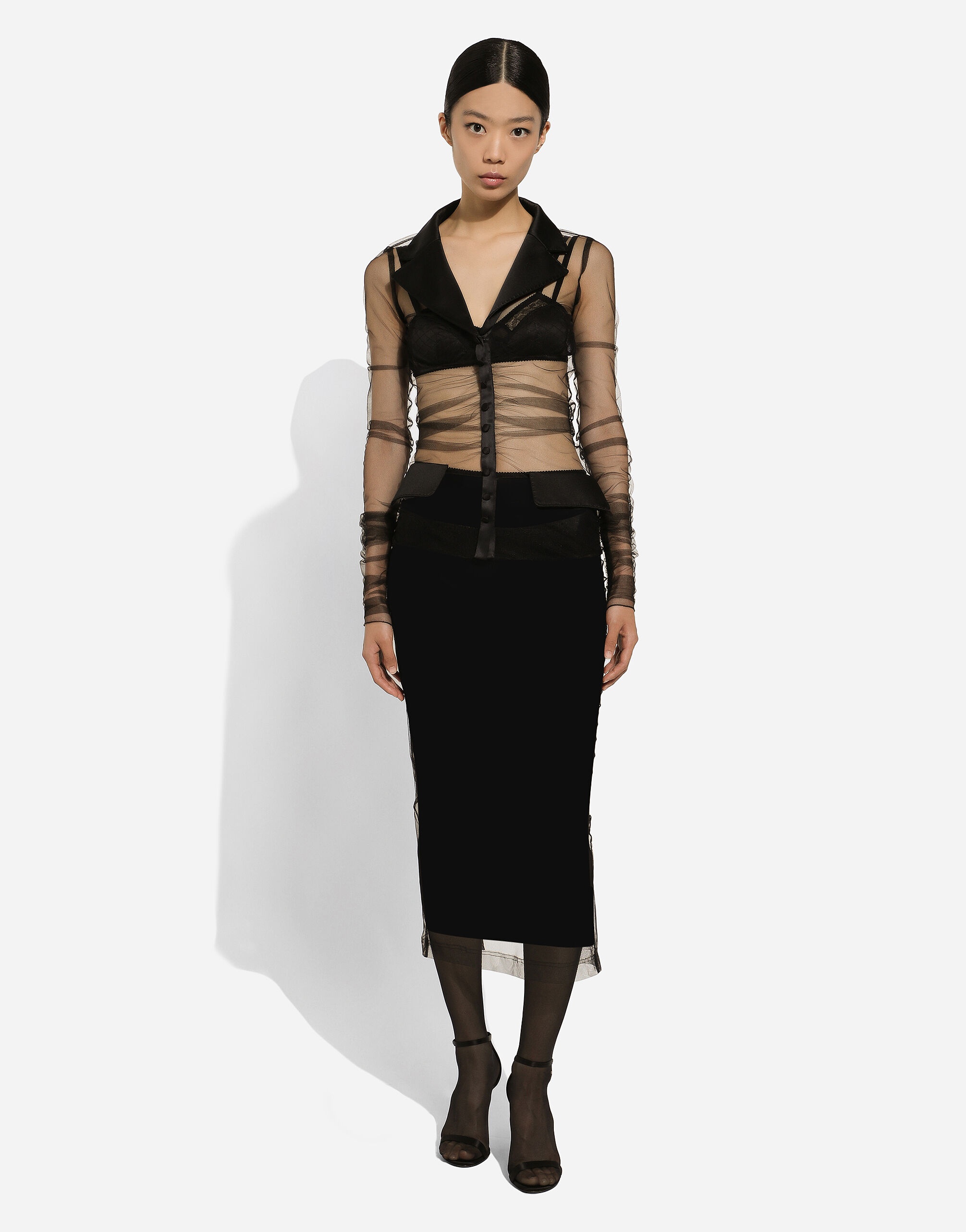 Tulle pencil skirt with slit - 3