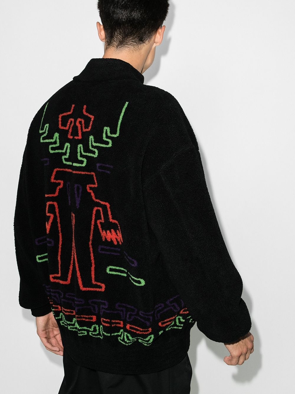 Folk-print fleece jacket - 3