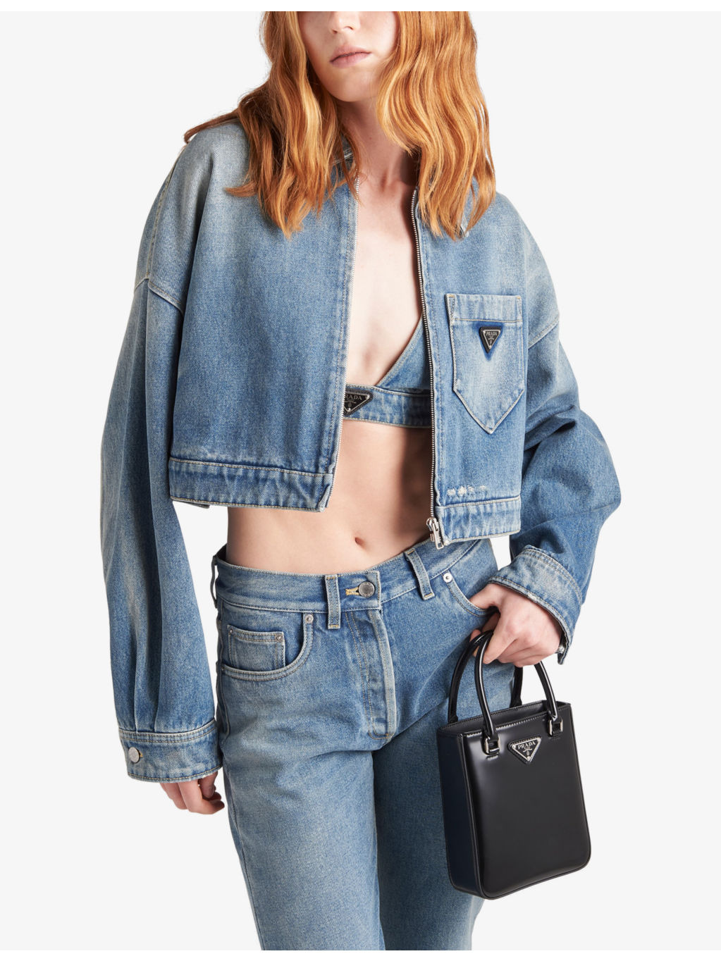 Cropped logo-plaque denim jacket - 3