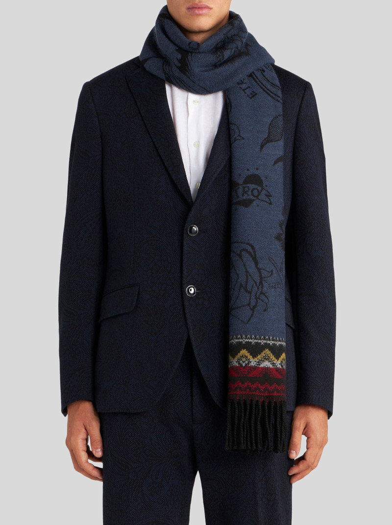 Etro TATTOO PATTERN WOOL SCARF outlook