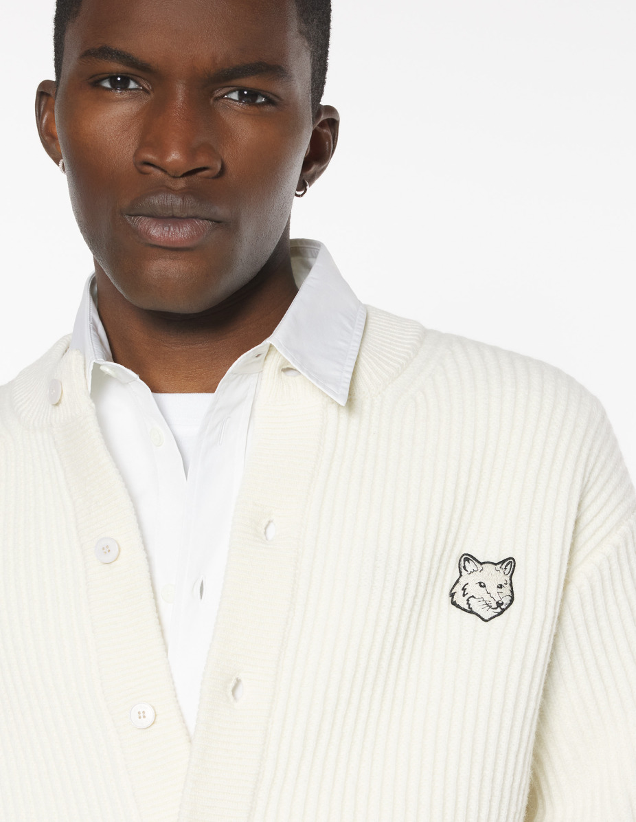 FOX HEAD WOOL RIBBED CARDIGAN - 4