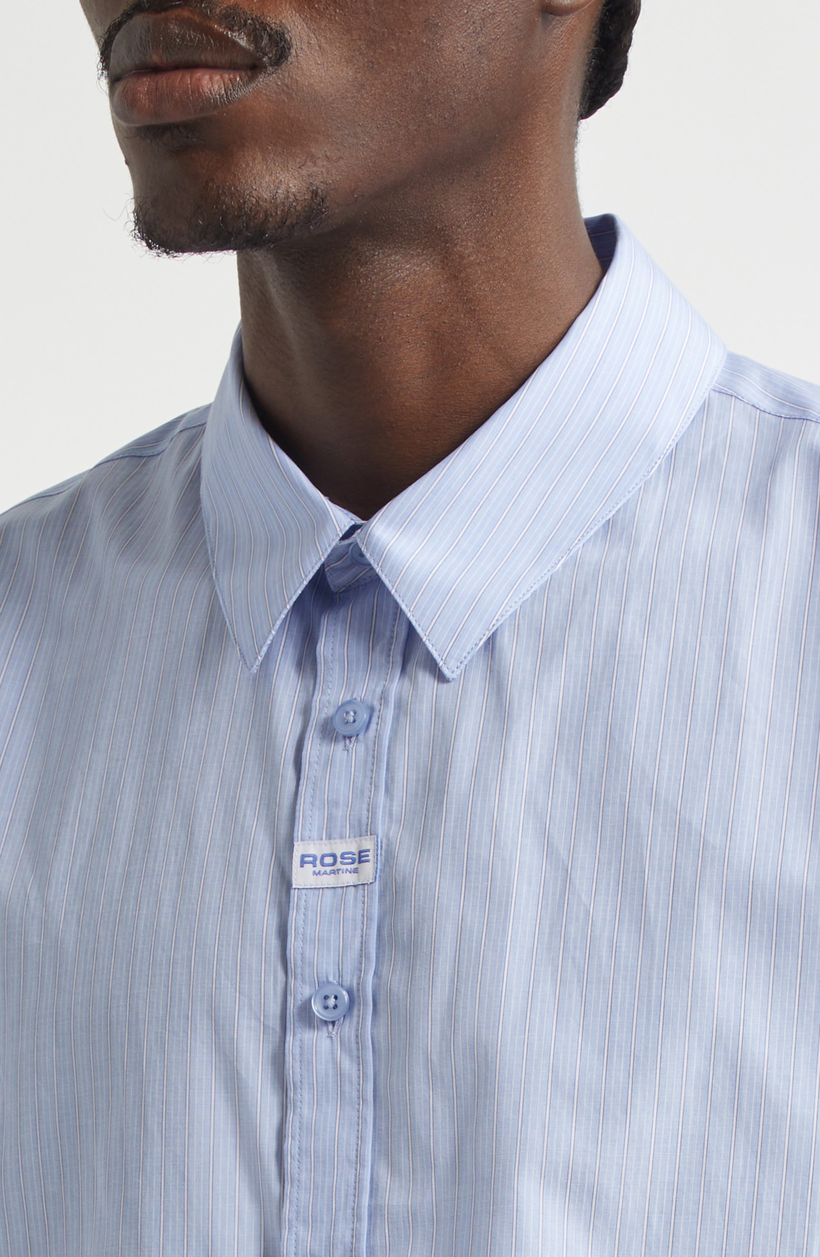 Martine Rose Classic Logo Stripe Button-Up Shirt in Blue-White Stripe at Nordstrom - 4