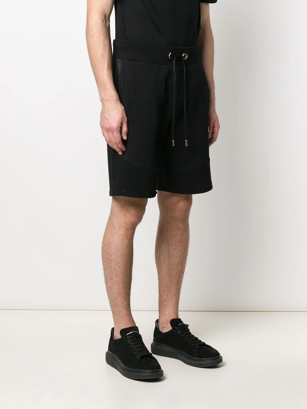 ribbed detail cotton track shorts - 3