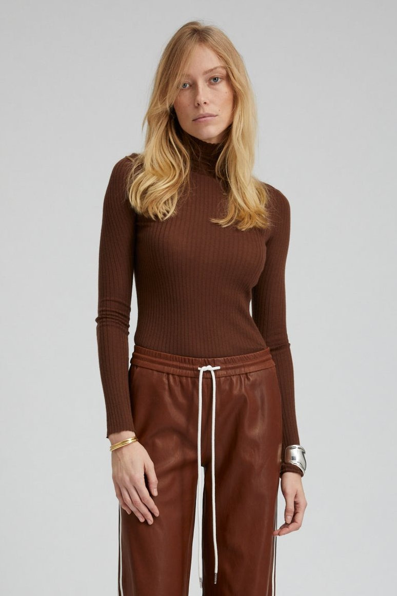 CHOCOLATE CASHMERE MOCK NECK - 2