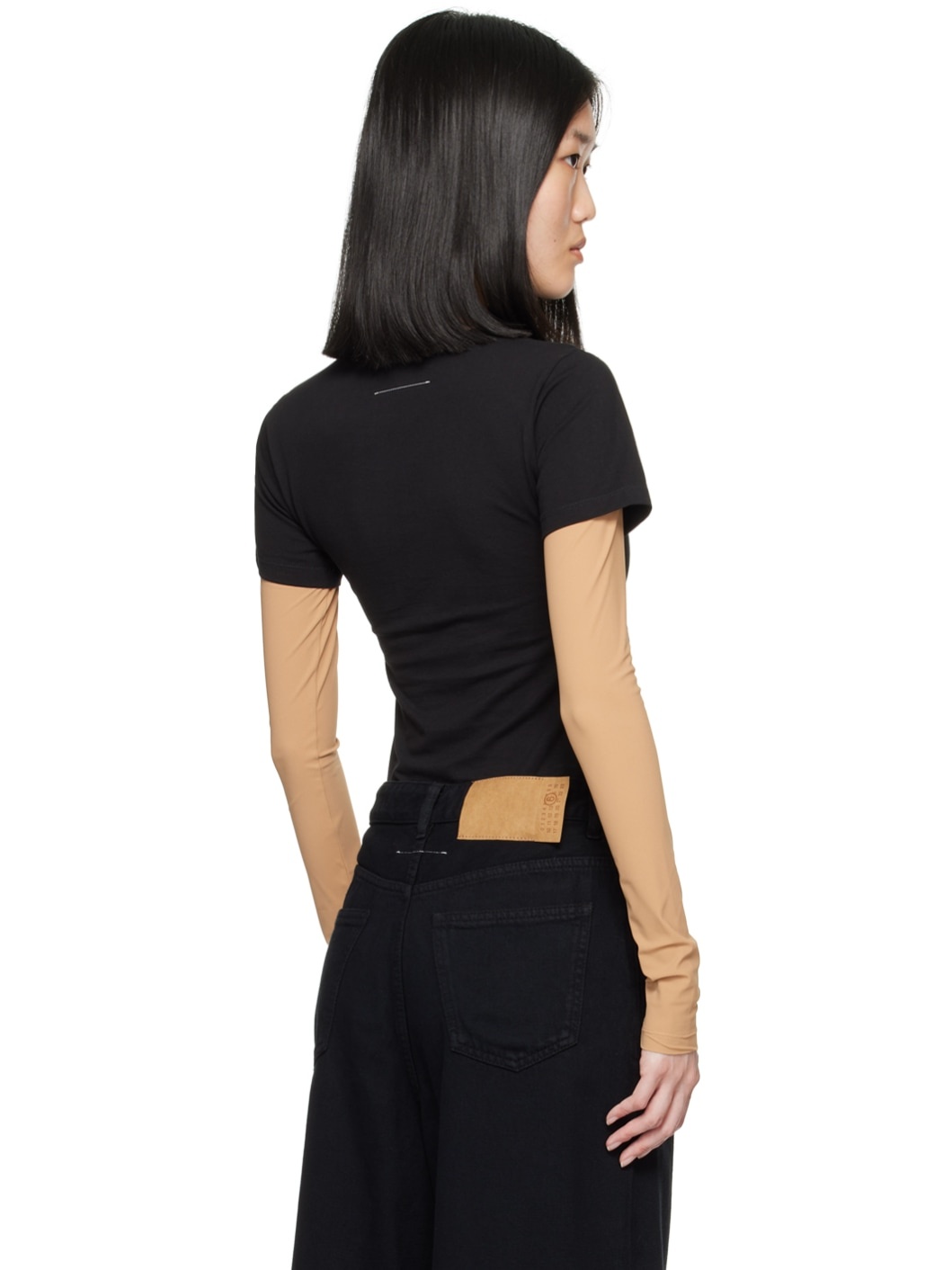 Black & Beige Layered Long Sleeve T-Shirt - 3