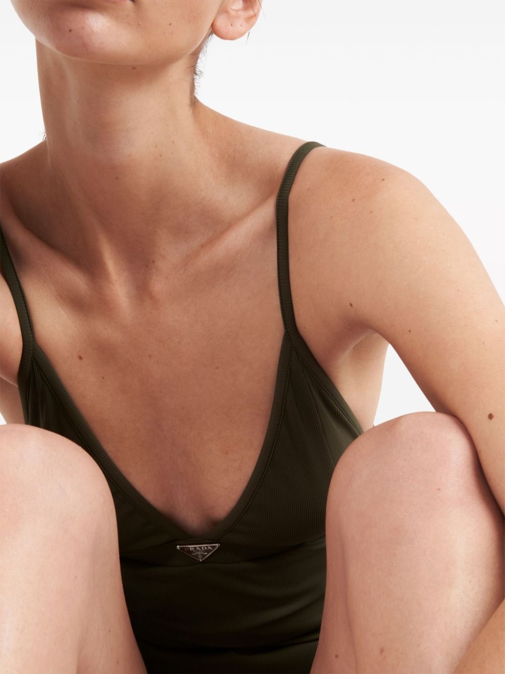 logo-triangle fine-ribbed swimsuit - 5