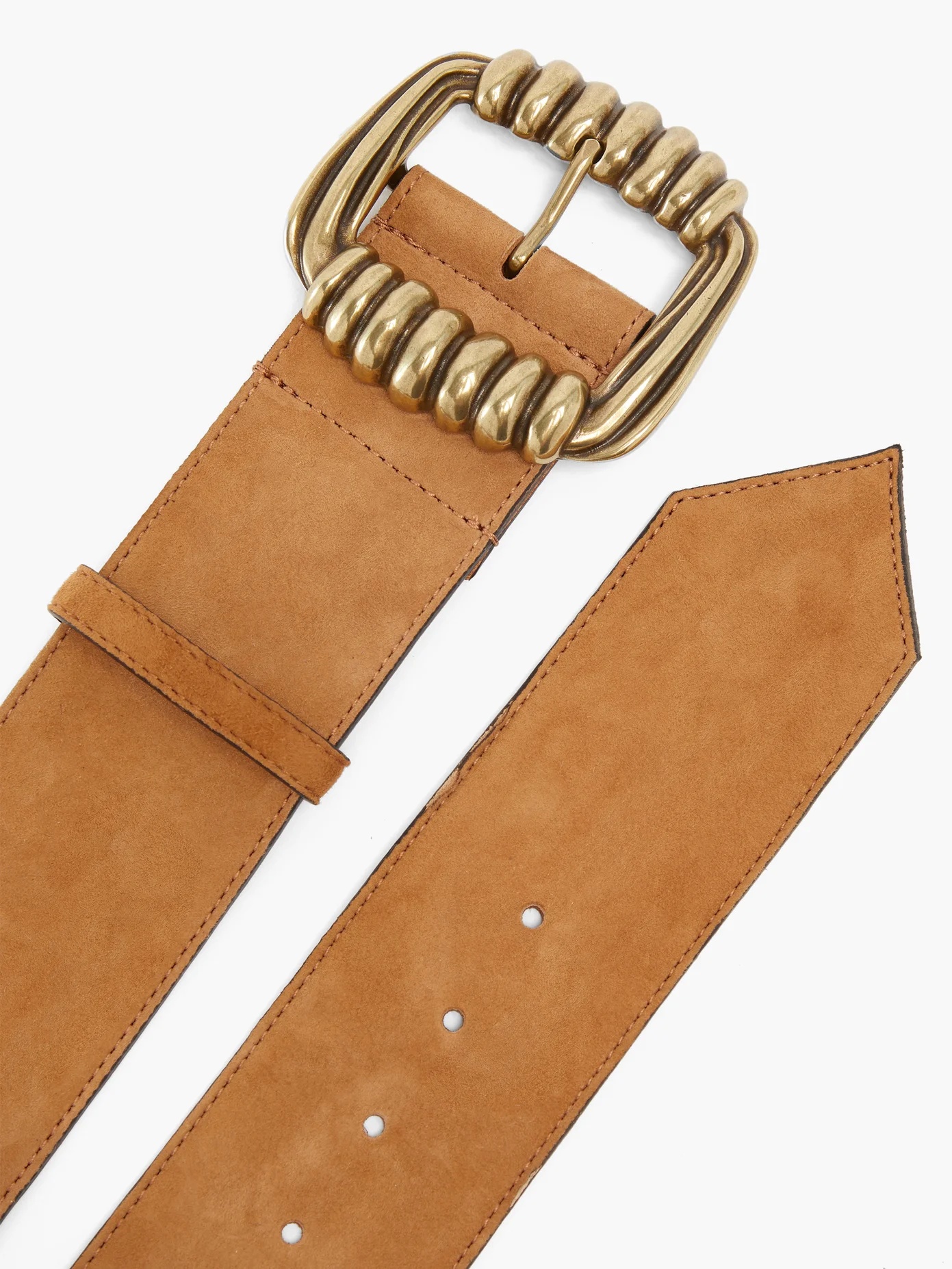 Sculpted-buckle nubuck-leather belt - 4