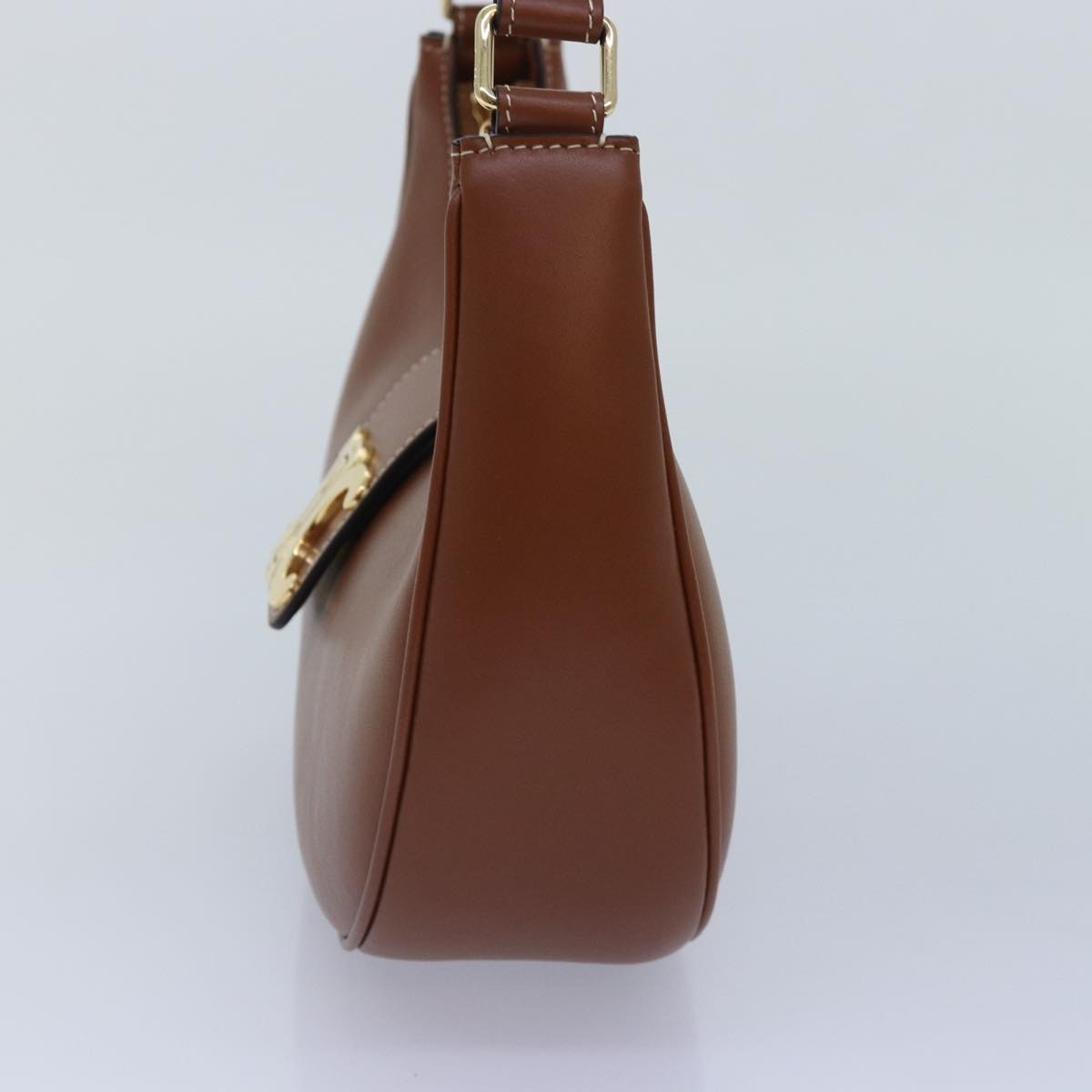 CELINE Triomphe Hand Bag Leather Brown Gold - 4