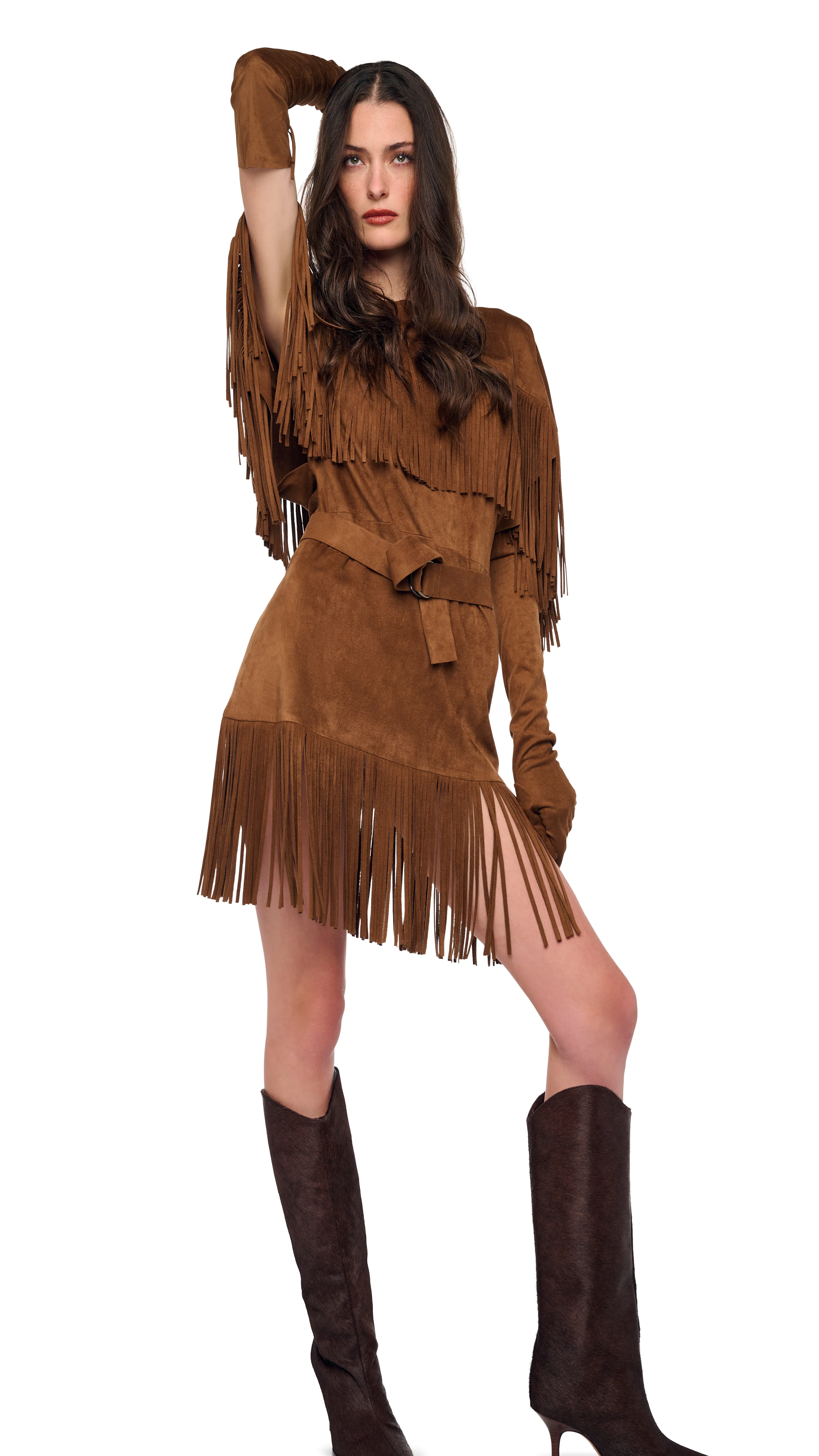 FRINGE REVERSE OBIE DRESS TO KNEE - 1