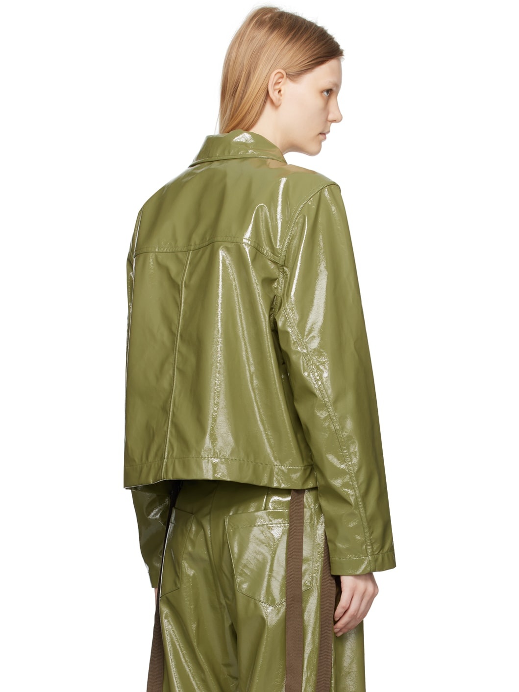 Green Cropped Faux-Leather Jacket - 3