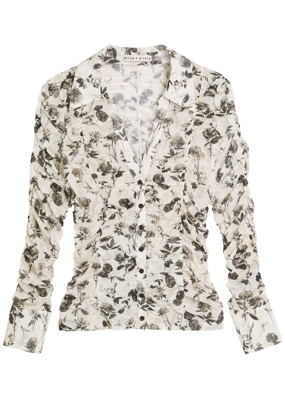 Alice + Olivia Portia Forest Ruched Mesh Shirt - 1
